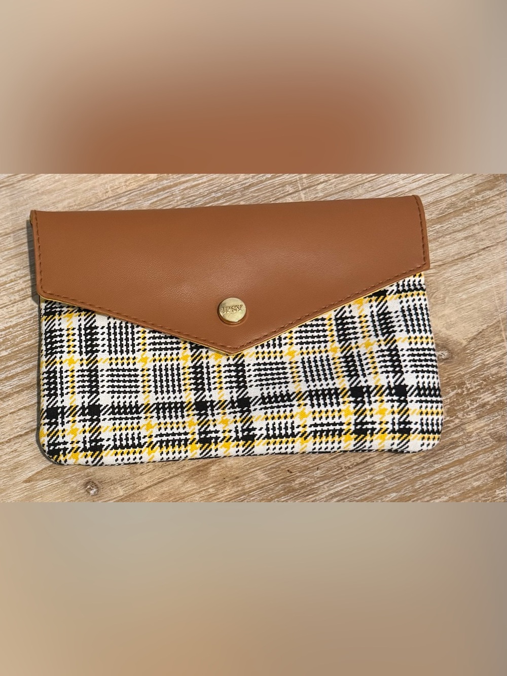 Plaid Envelope Ipsy Pouch with Button Closure
